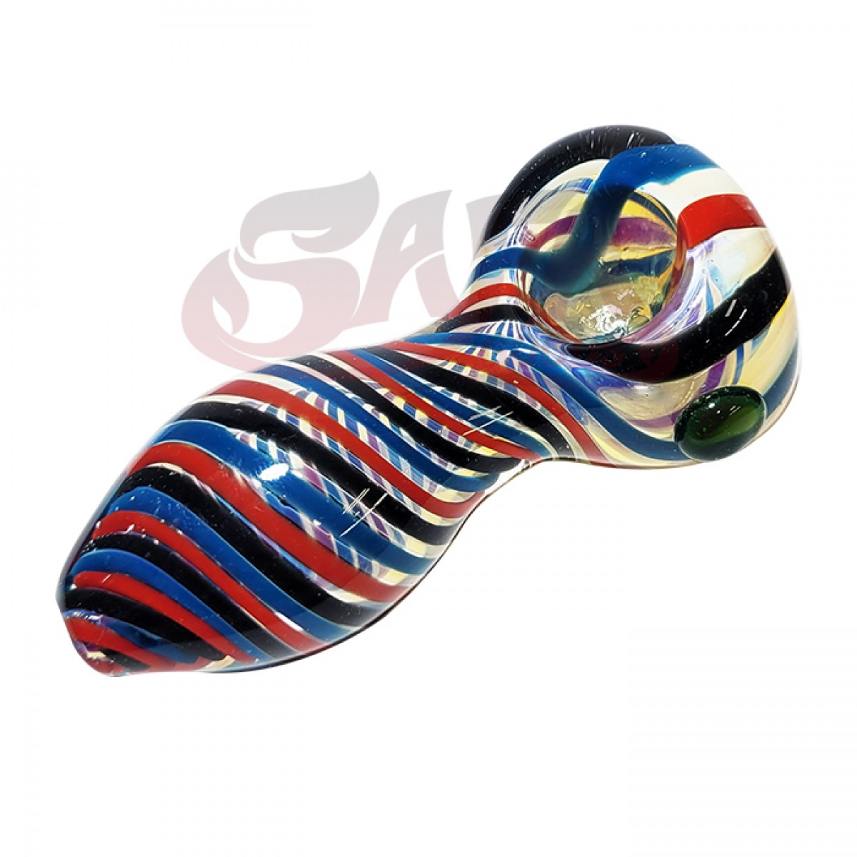 3.5" Glass Spoon Hand Pipe with Fume and Linework